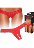 Hustler Toys Crotchless Stimulating Panties Thong With Pearl Pleasure Beads - Red - Small/medium