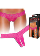 Hustler Toys Crotchless Stimulating Panties Thong With Pearl Pleasure Beads - Pink - Medium/large